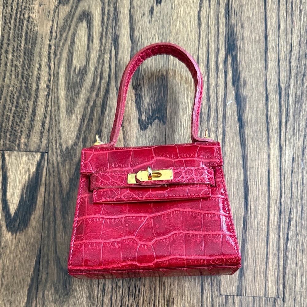 Francesco Romani Red Crocodile Print Top-Handle Bag with Gold Hardware
